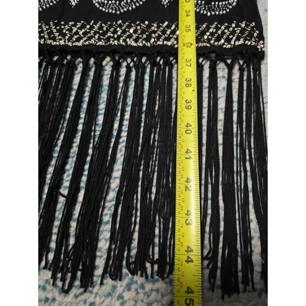 Black Beaded‎ Fringe Scarf Shawl Wrap Evening Party Special Occasion (V)
